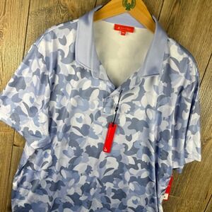 Redvanly Fleurs Polo Mens XXL Blue Lavender Camo Golf Shirt NWT $110